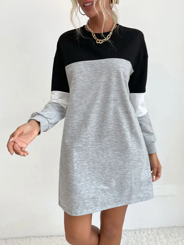 Bohemian Color Block Sporty Sweatshirt Dress