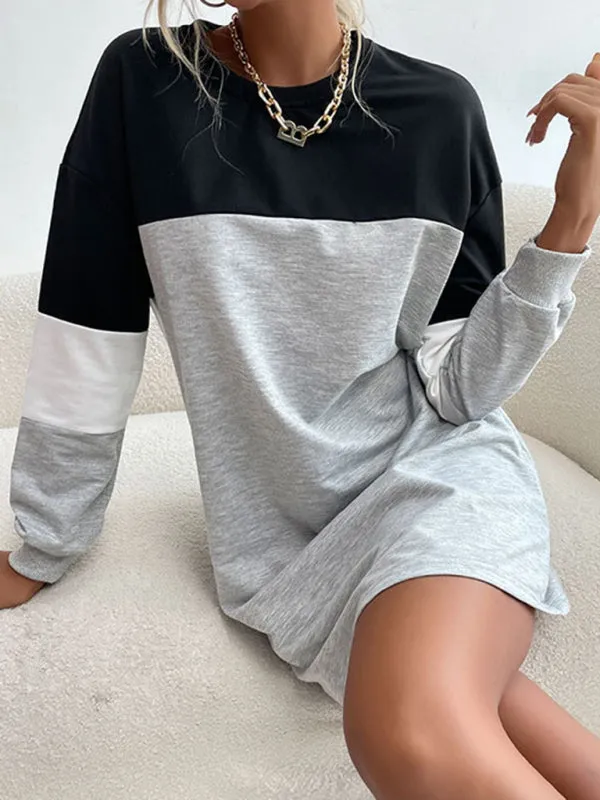 Bohemian Color Block Sporty Sweatshirt Dress