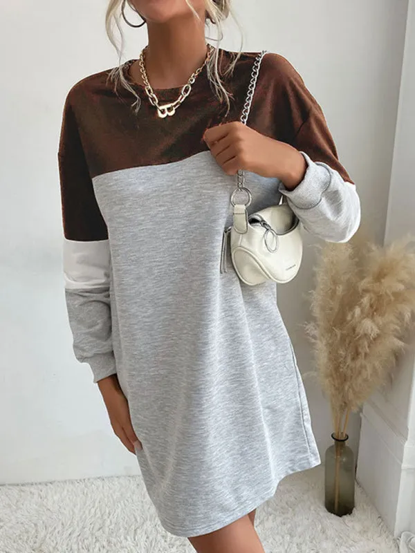 Bohemian Color Block Sporty Sweatshirt Dress