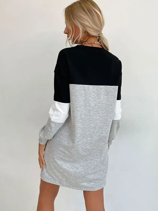 Bohemian Color Block Sporty Sweatshirt Dress