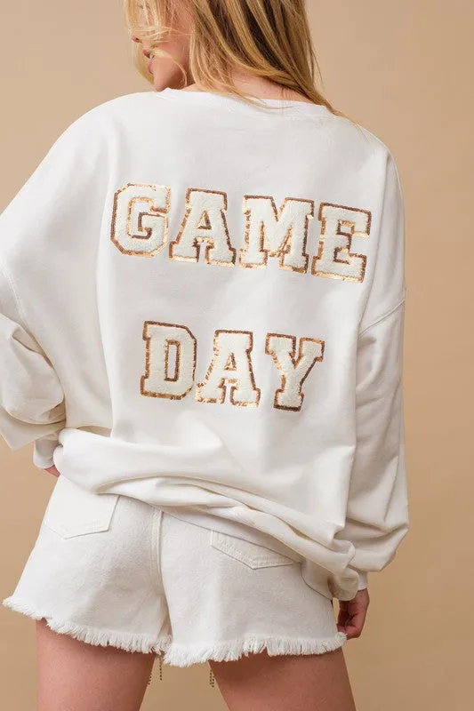 Bohemian Fleece Terry Football Sequin Patch Sweatshirt