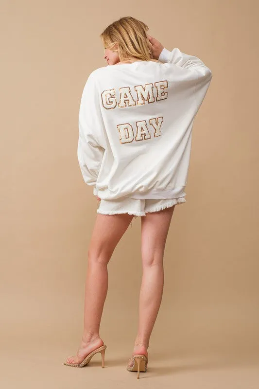 Bohemian Fleece Terry Football Sequin Patch Sweatshirt