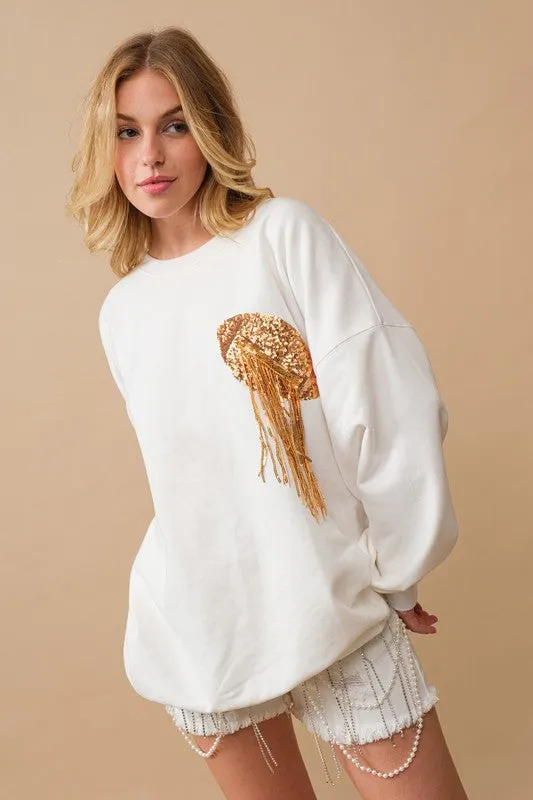 Bohemian Fleece Terry Football Sequin Patch Sweatshirt