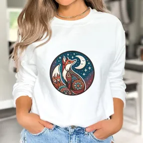 Bohemian Fox Sweatshirt, Celestial Moon and Stars, Mandala Animal Art, Unisex Graphic Tee, Nature Inspired Clothing, Boho Chic Top