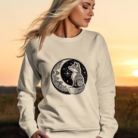 Bohemian Fox Sweatshirt, Mandala Animal Art, Black and White, Casual Graphic Tee, Starry Night Nature Inspired, Unisex Top