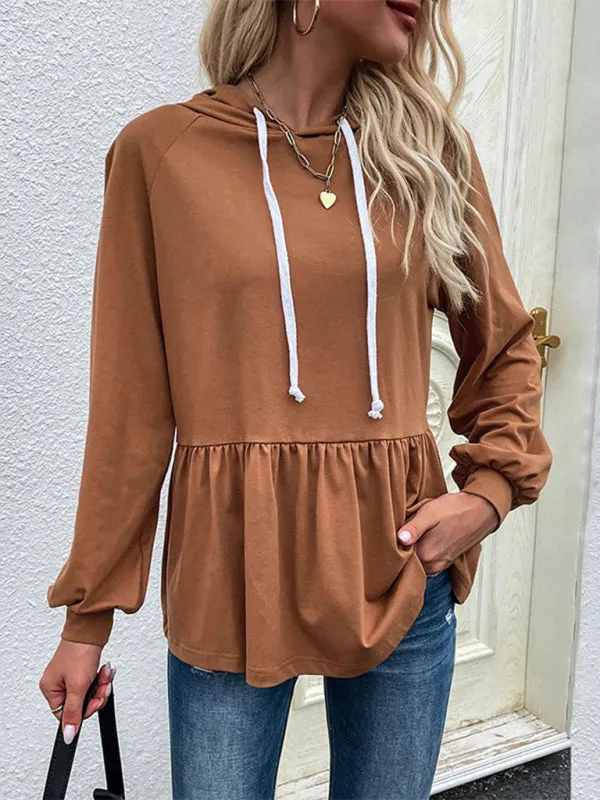 Bohemian Hooded Coffee Long Sleeve Babydoll Top