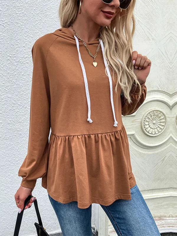 Bohemian Hooded Coffee Long Sleeve Babydoll Top