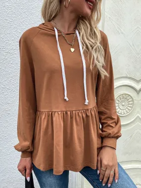 Bohemian Hooded Coffee Long Sleeve Babydoll Top