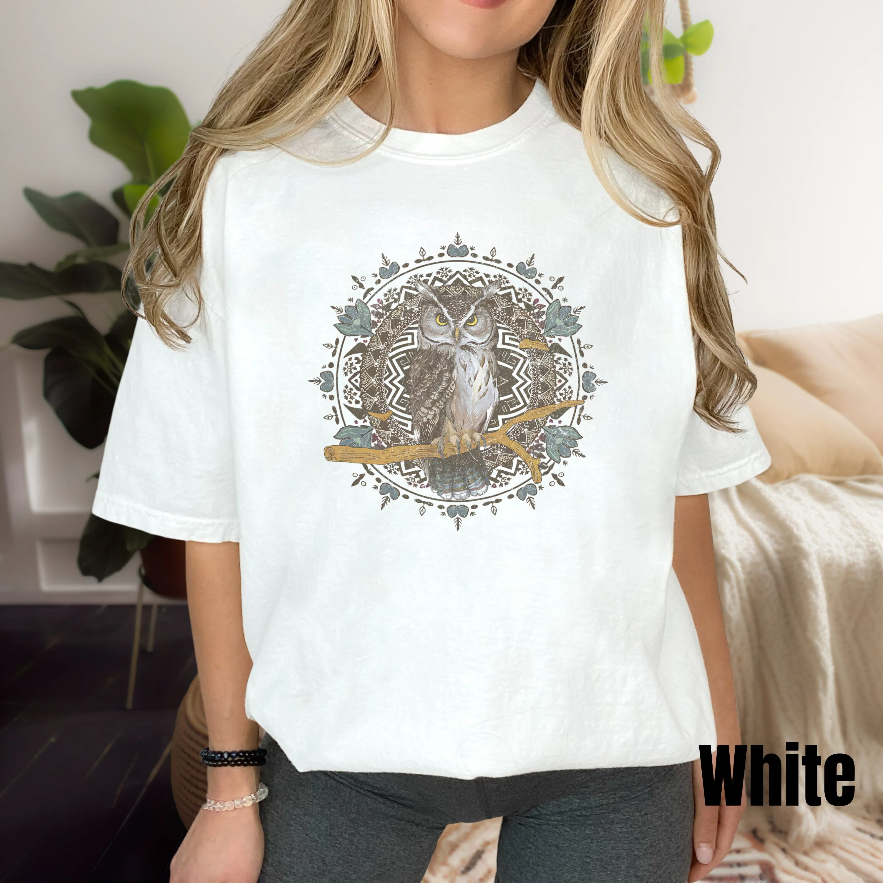 Bohemian Owl T-Shirt, Tribal Pattern Animal Print, Unisex Casual Wear, Nature Inspired Tee, Mandala Art Design Shirt, Graphic Sweatshirt