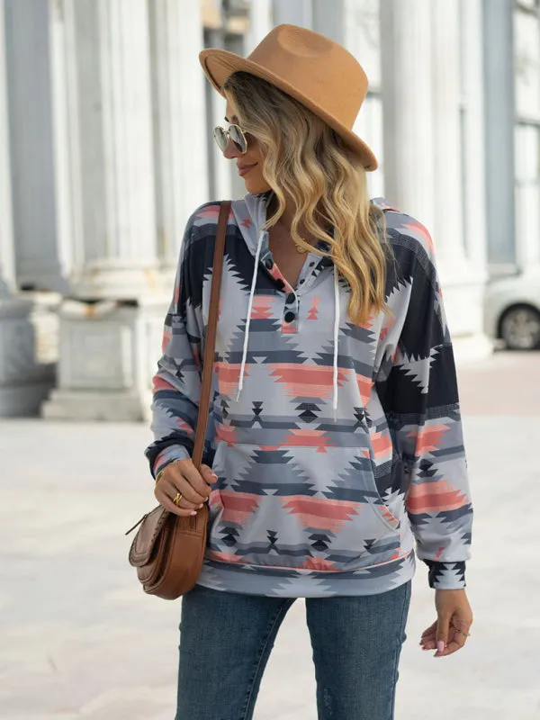 Boho Western Aztec Light Weight Pullover Hoody