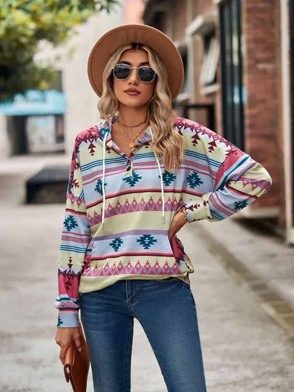 Boho Western Aztec Light Weight Pullover Hoody