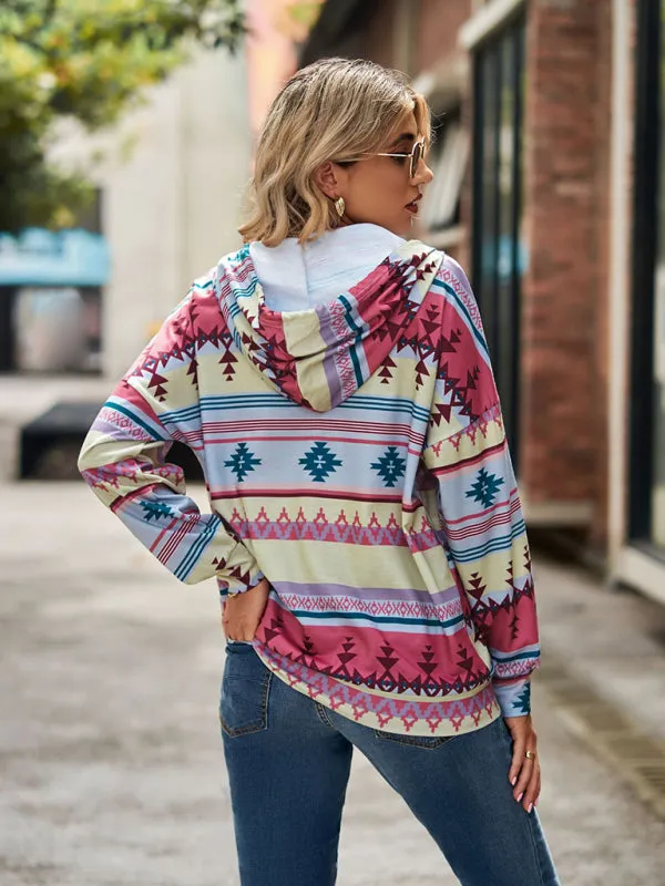 Boho Western Aztec Light Weight Pullover Hoody