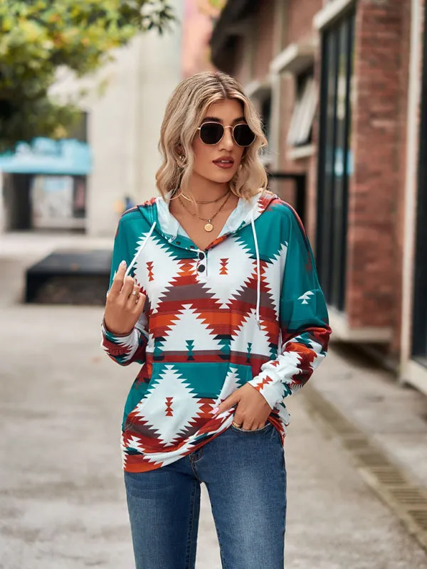 Boho Western Aztec Light Weight Pullover Hoody