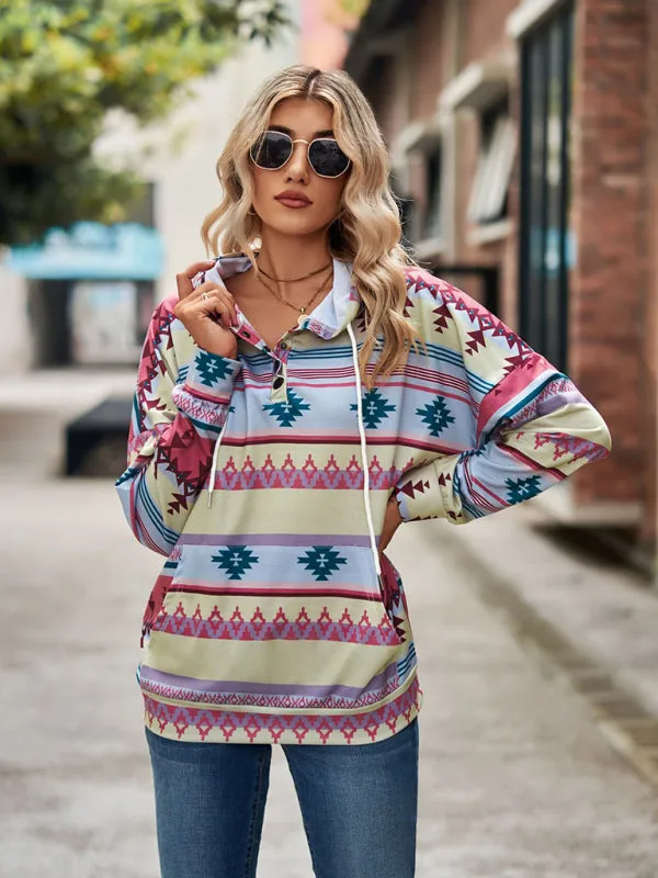 Boho Western Aztec Light Weight Pullover Hoody