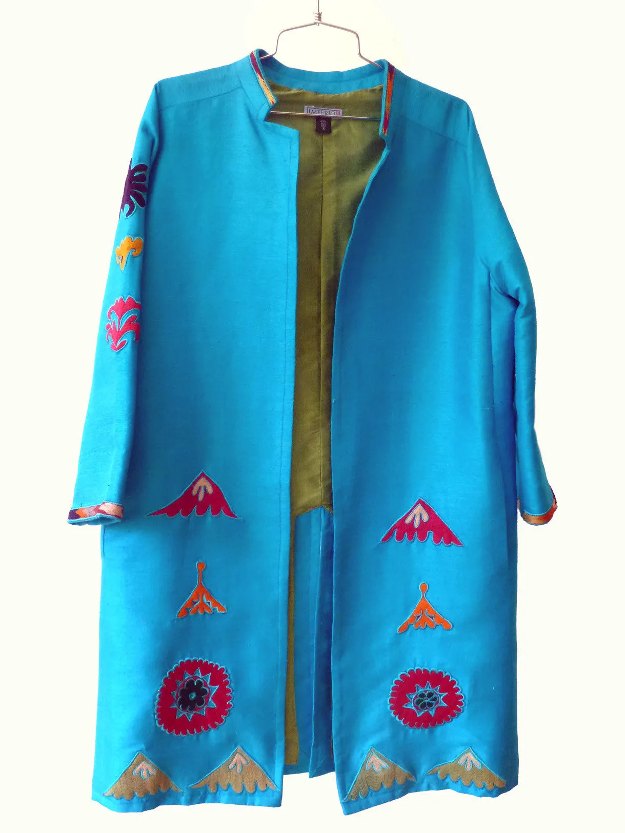 Box Jacket Vintage Suzani Embroidery Turquoise Yellow