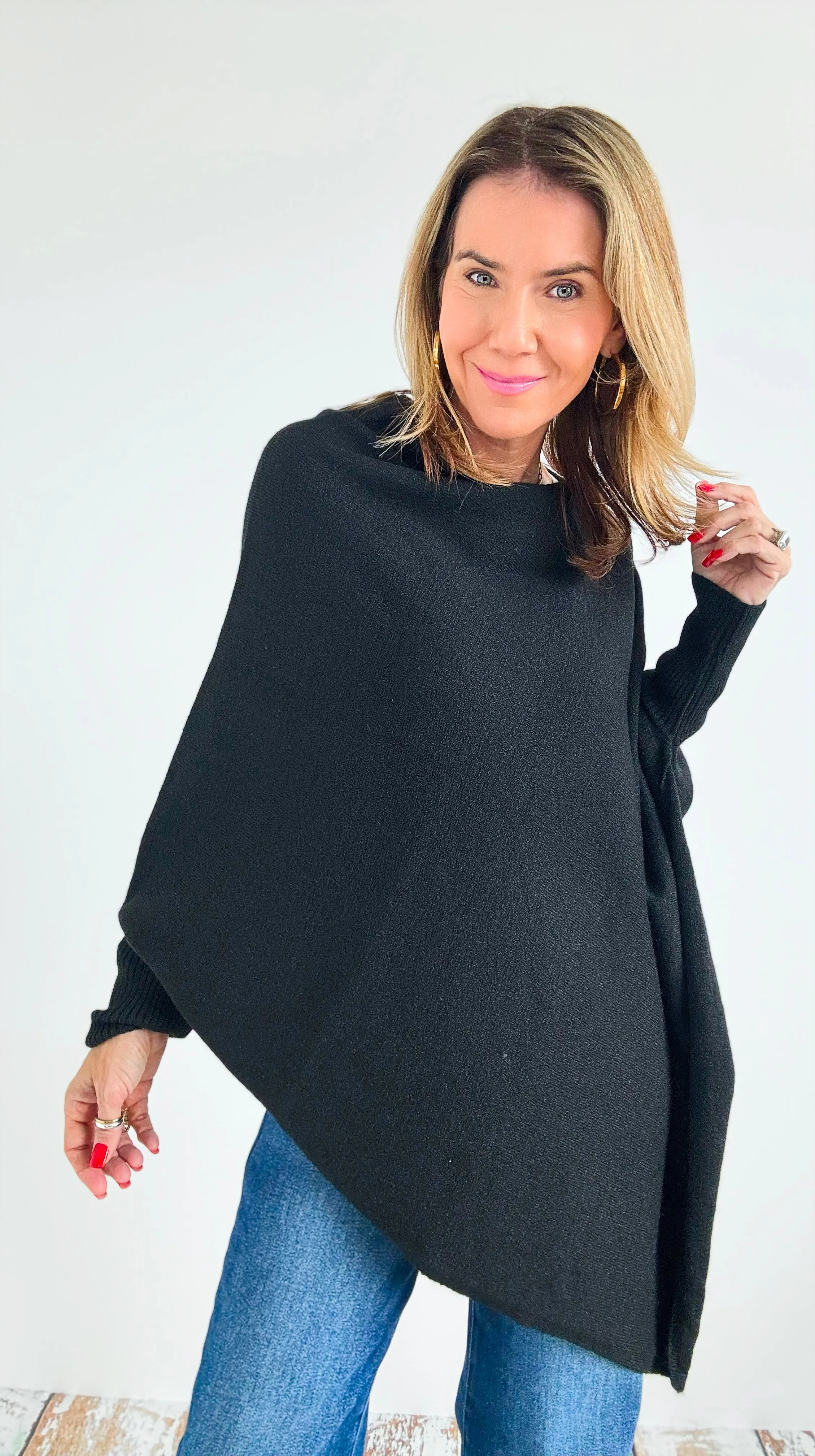 Breeze Knit Poncho - Black