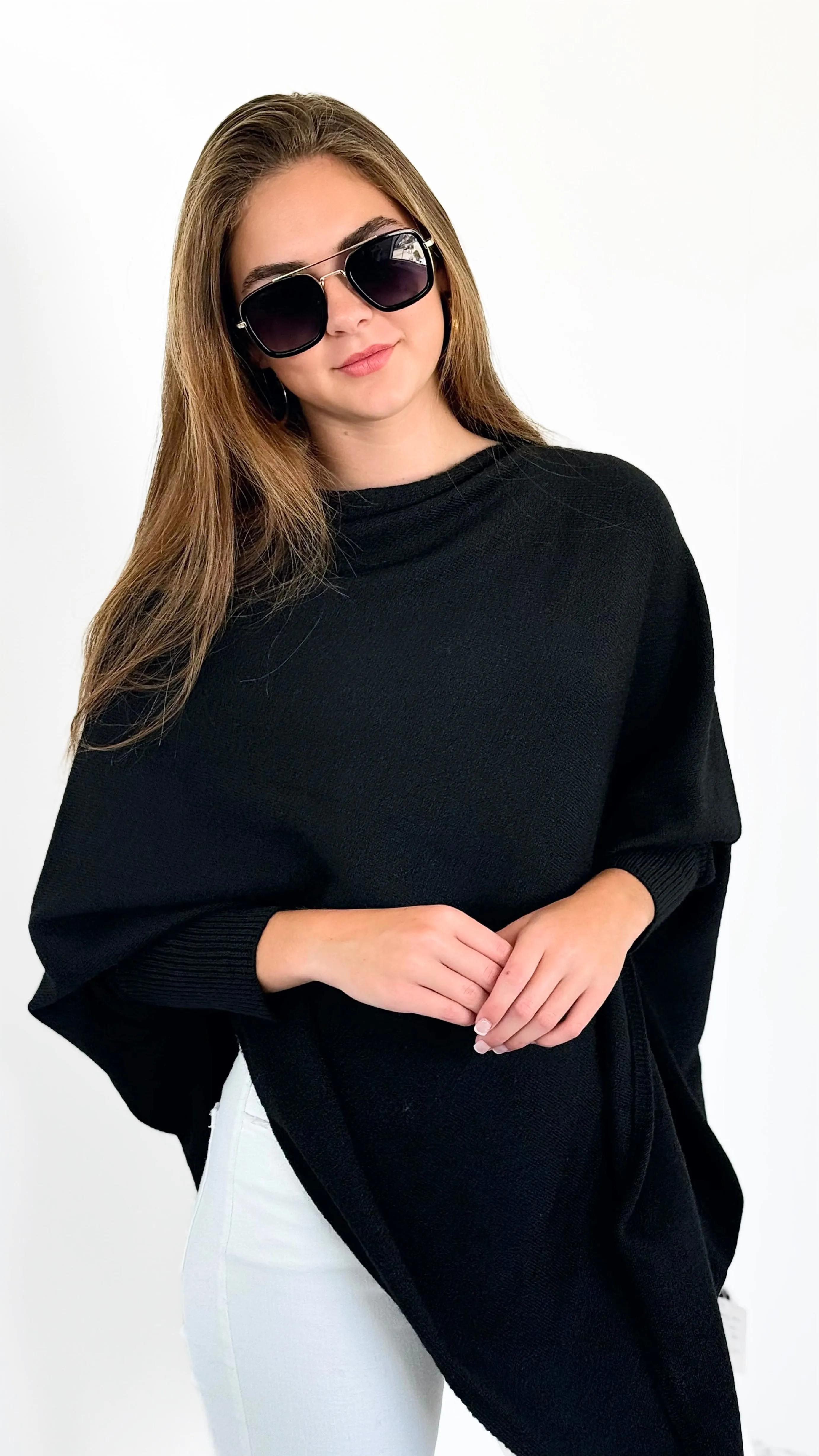 Breeze Knit Poncho - Black