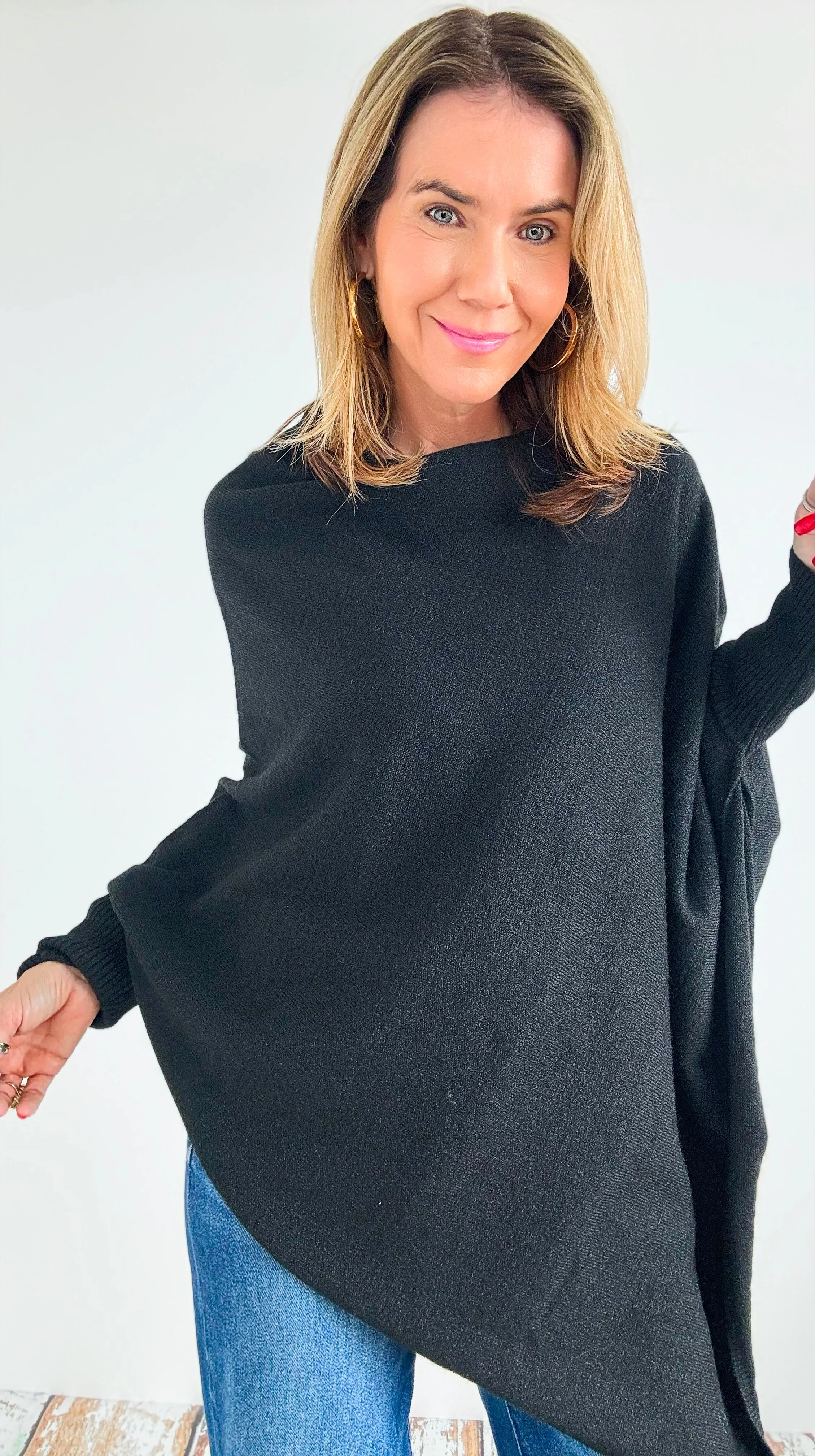 Breeze Knit Poncho - Black