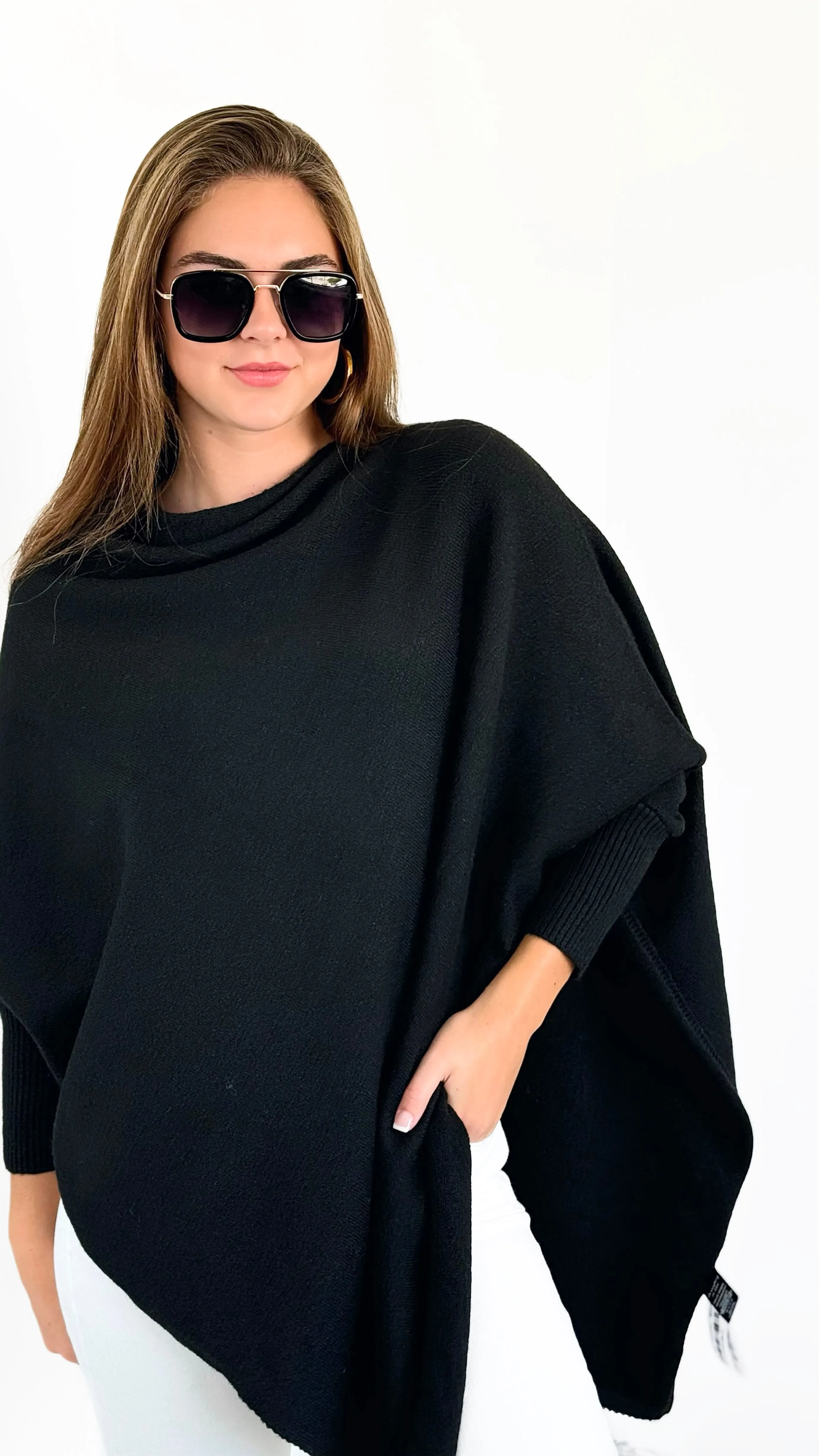 Breeze Knit Poncho - Black