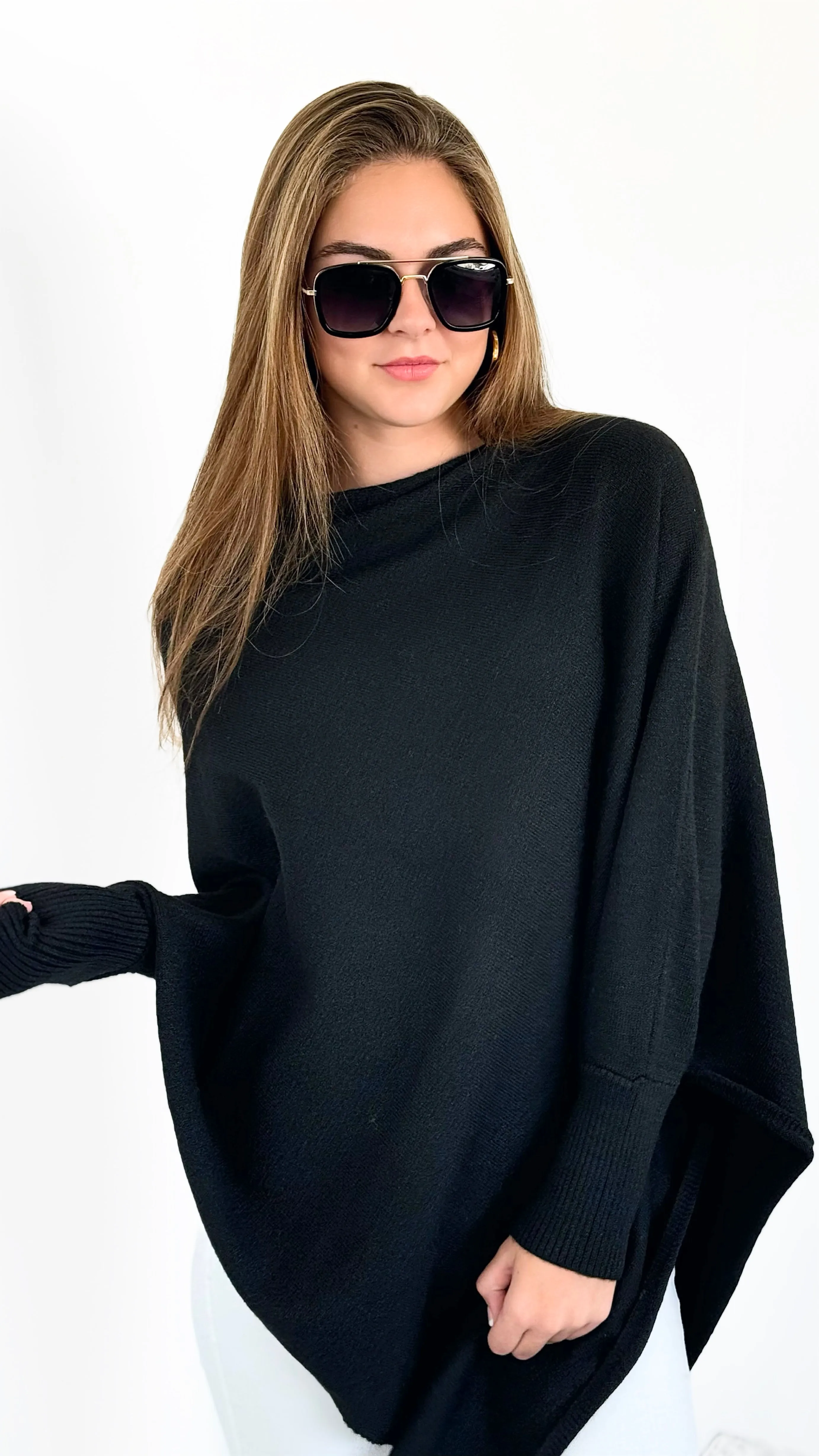 Breeze Knit Poncho - Black