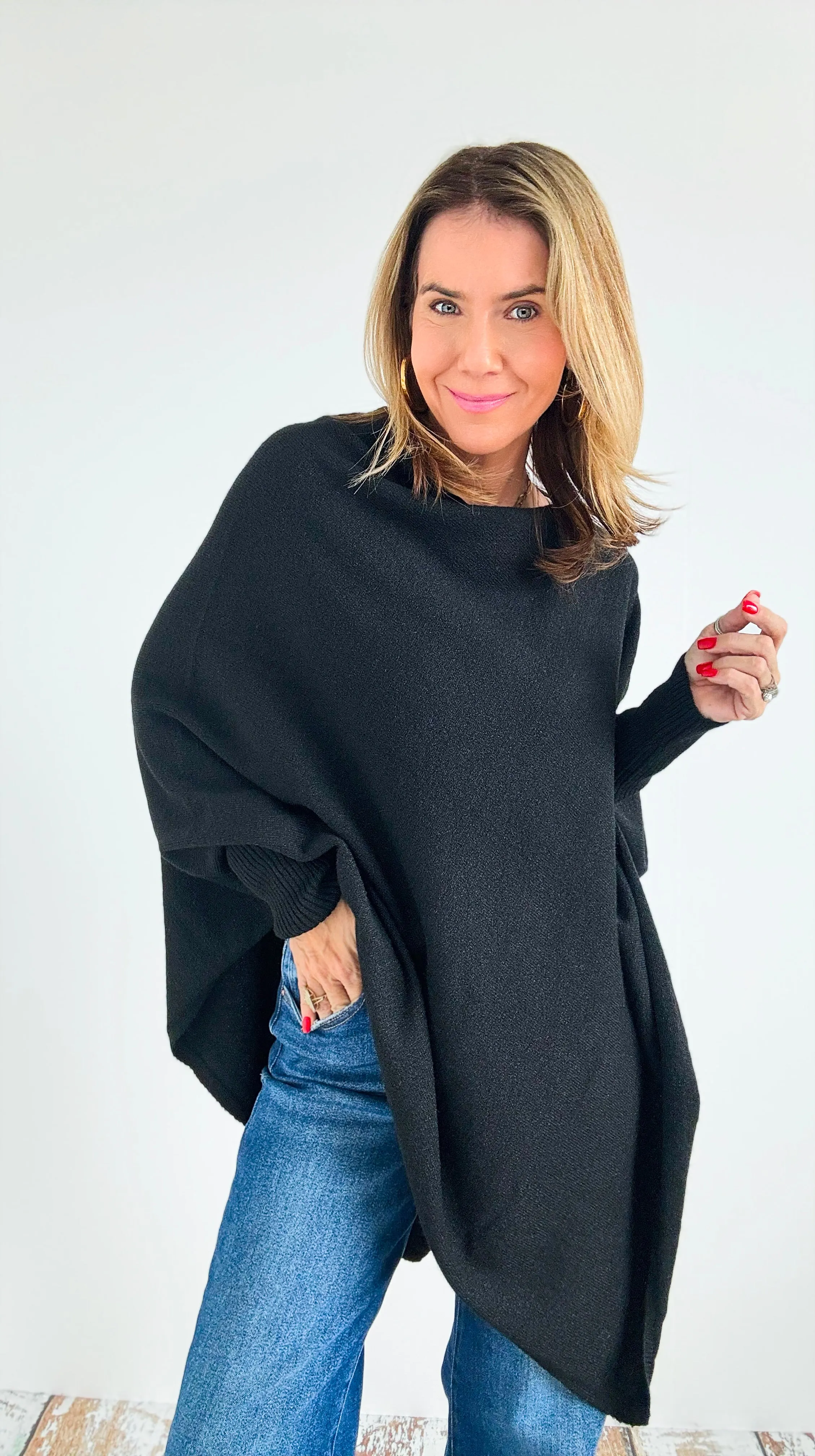 Breeze Knit Poncho - Black