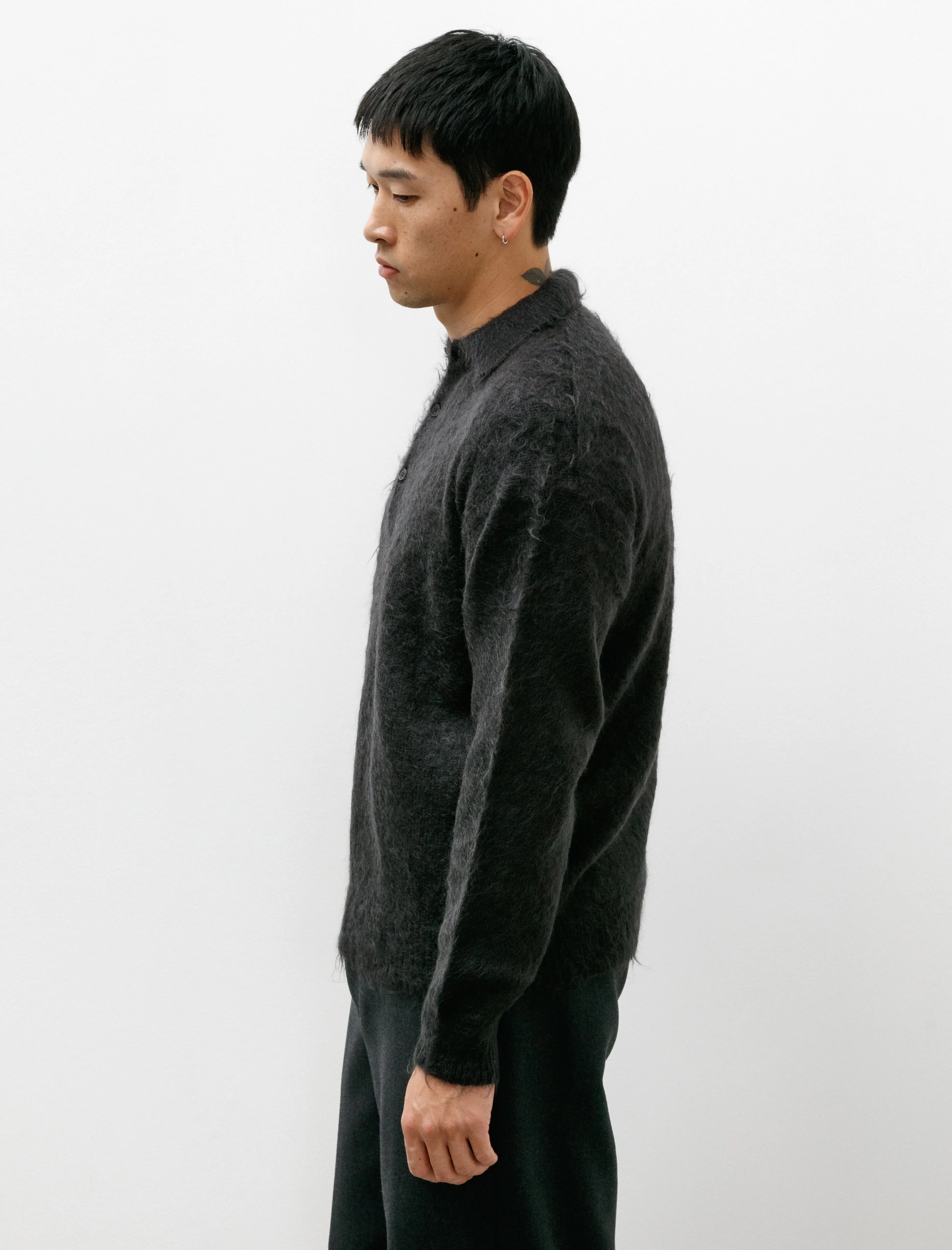 Brushed Super Kid Mohair Knit Polo Ink Black