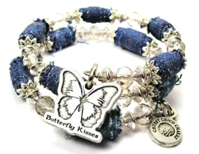 Butterfly Kisses Blue Jean Beaded Wrap Bracelet