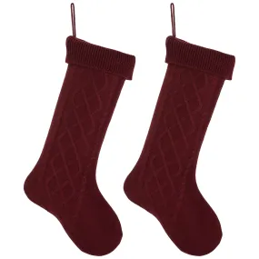 Cable Knit Sweater with Ribbed Cuff Christmas Stocking Decoration 18.5 inches long - Pack of 2 - Burgundy