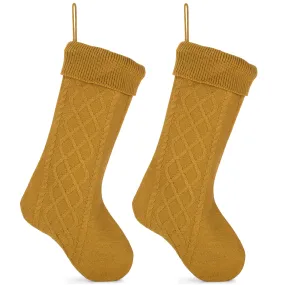 Cable Knit Sweater with Ribbed Cuff Christmas Stocking Decoration 18.5 inches long - Pack of 2 - Gold Tone