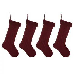 Cable Knit Sweater with Ribbed Cuff Christmas Stocking Decoration 18.5 inches long - Pack of 4 - Burgundy