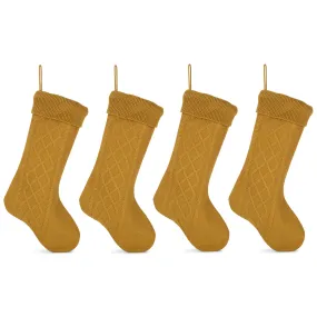 Cable Knit Sweater with Ribbed Cuff Christmas Stocking Decoration 18.5 inches long - Pack of 4 - Gold Tone