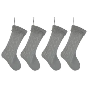 Cable Knit Sweater with Ribbed Cuff Christmas Stocking Decoration 18.5 inches long - Pack of 4 - Silver Tone