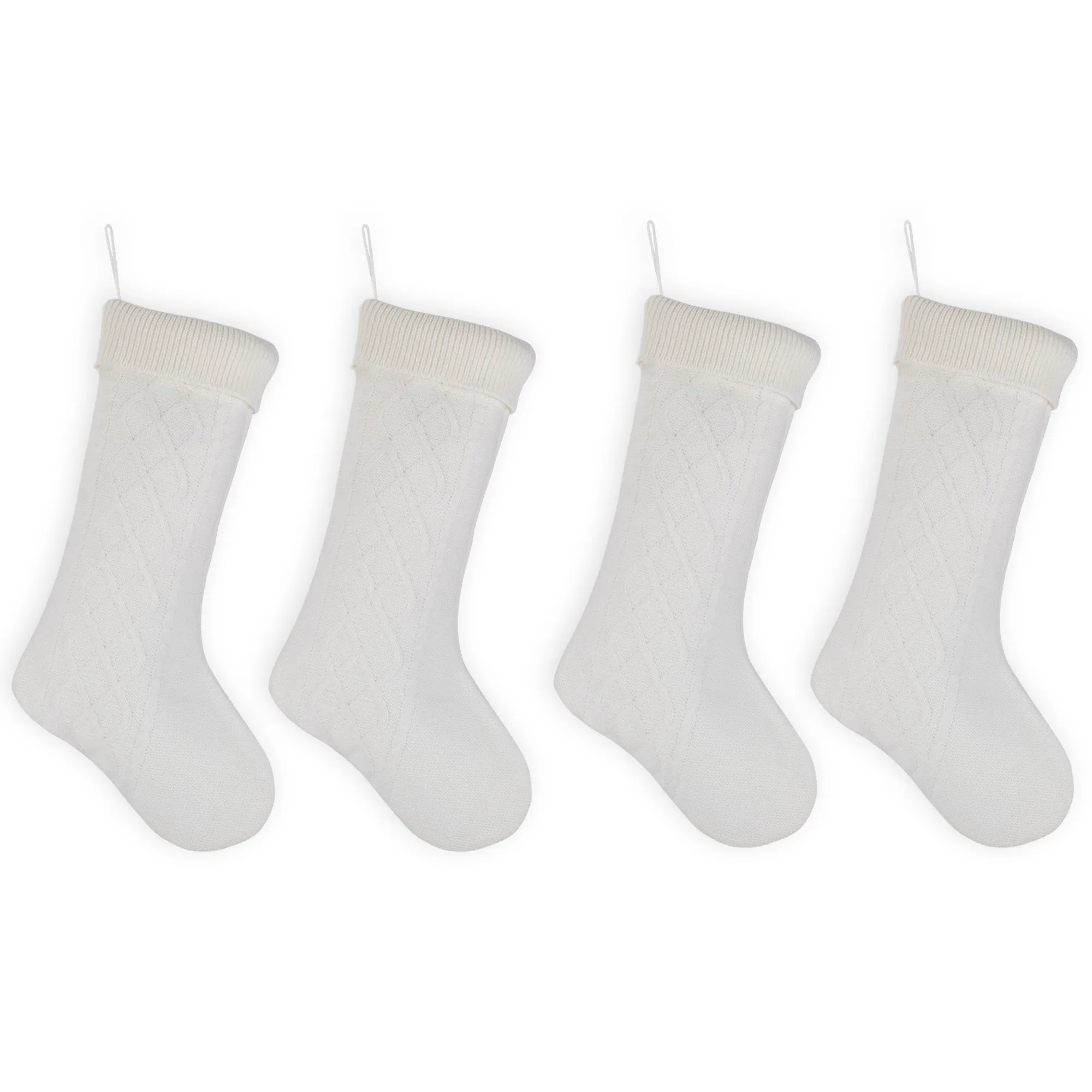 Cable Knit Sweater with Ribbed Cuff Christmas Stocking Decoration 18.5 inches long - Pack of 4 - White