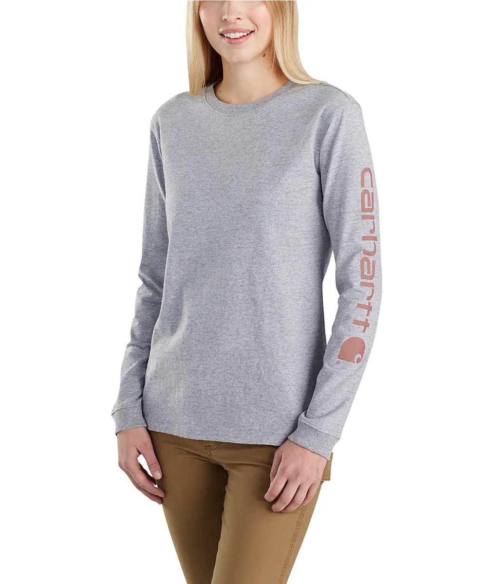 Carhartt Women's Signature Sleeve Logo Long Sleeve T-shirt - Heather Grey