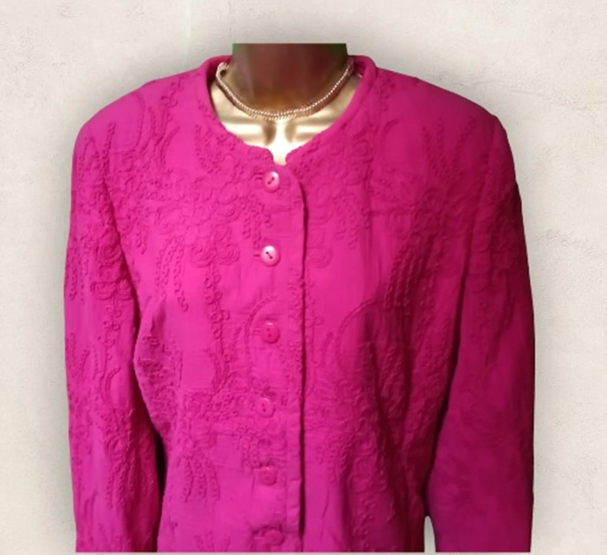 Caroline Charles London Vintage Cerise Embroidered Lined Jacket UK 16 US 12 EU 44