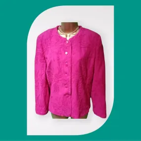 Caroline Charles London Vintage Cerise Embroidered Lined Jacket UK 16 US 12 EU 44