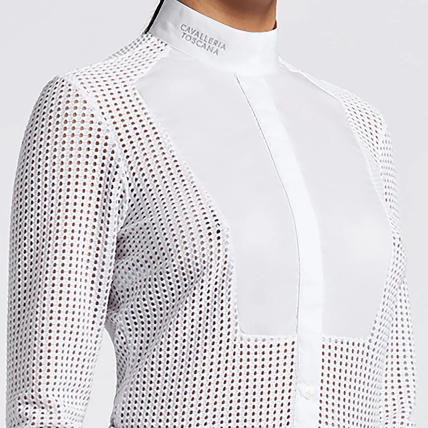 Cavalleria Toscana Perforated Long Sleeve Show Shirt - White