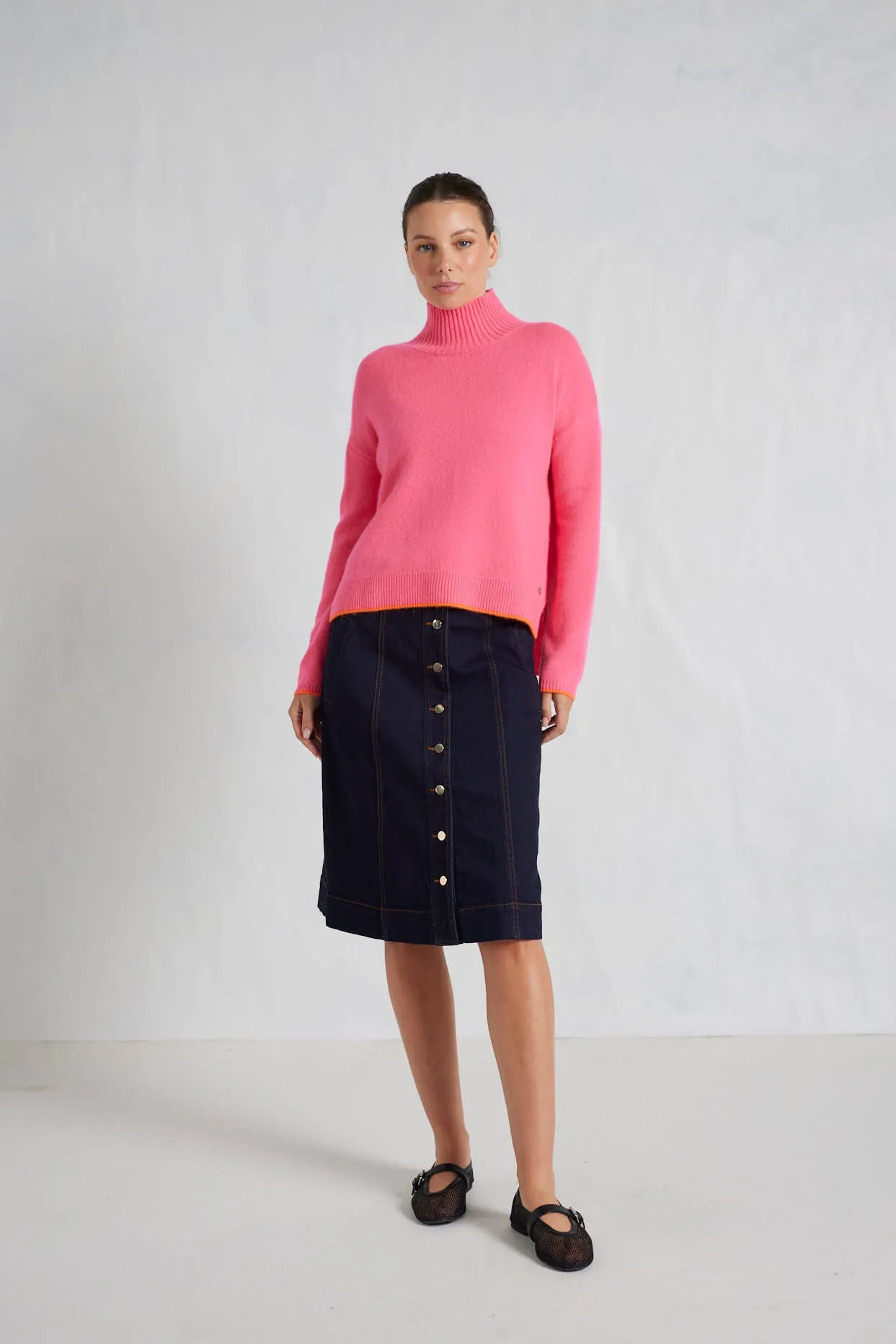 Chantal Cashmere Polo in Electric Pink