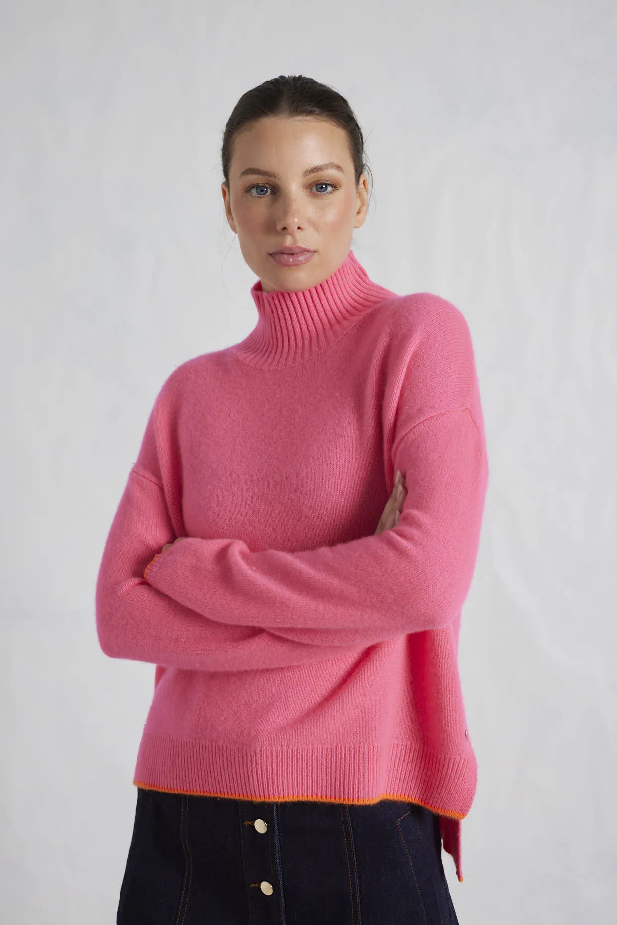 Chantal Cashmere Polo in Electric Pink