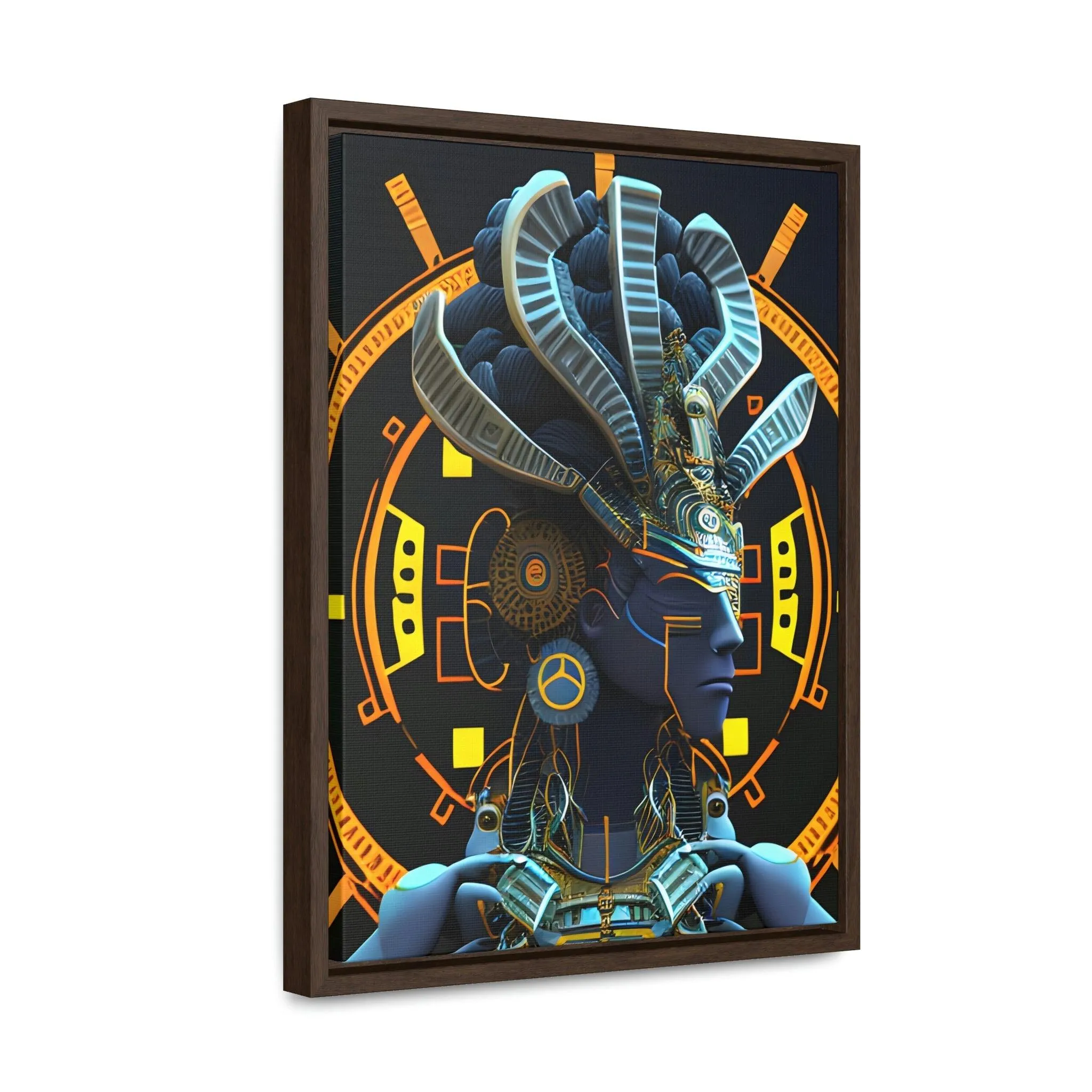 Chaos Existence Mayan Aztec Robot Alien Gallery Print on Canvas - Cultural Fusion Home Decor Art,