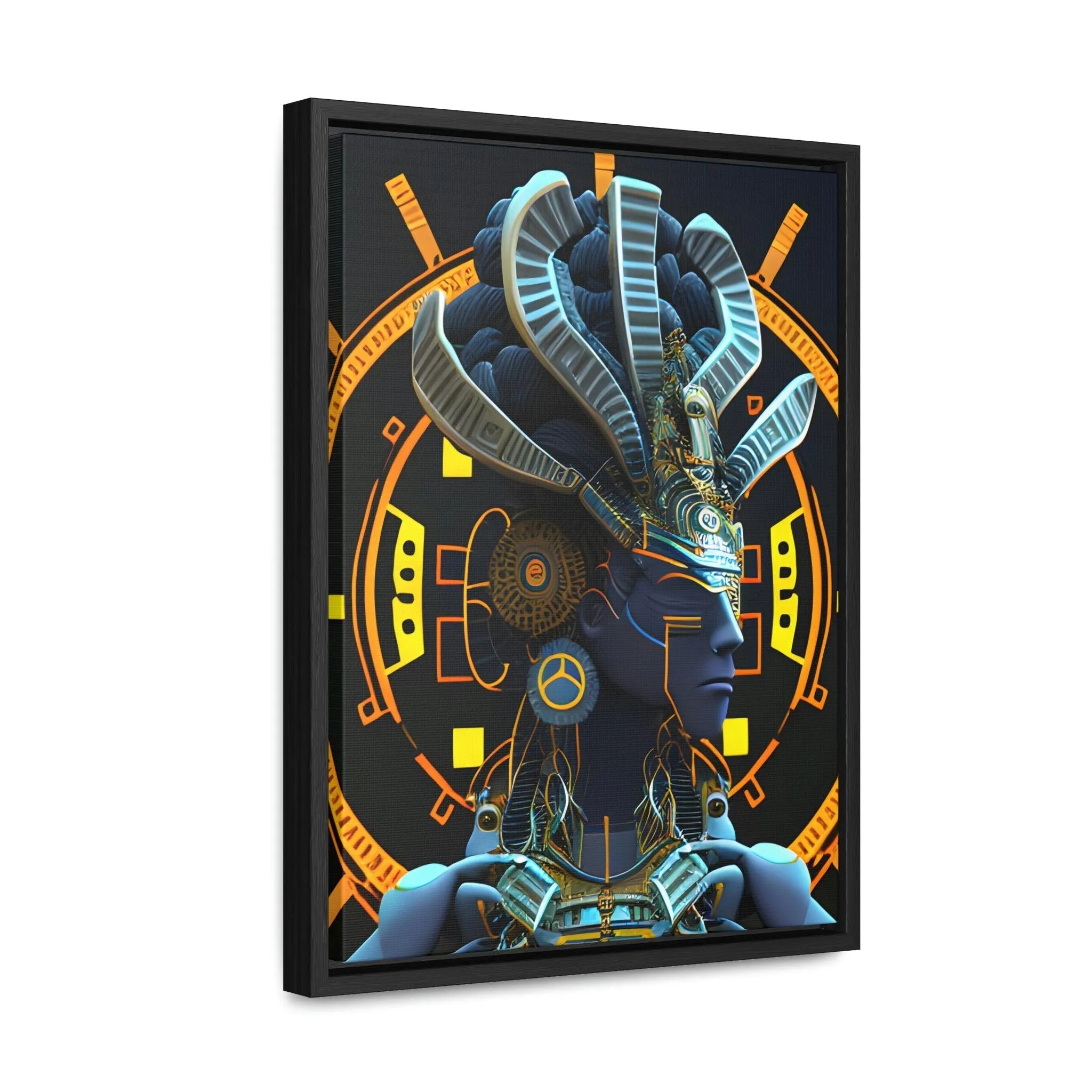 Chaos Existence Mayan Aztec Robot Alien Gallery Print on Canvas - Cultural Fusion Home Decor Art,