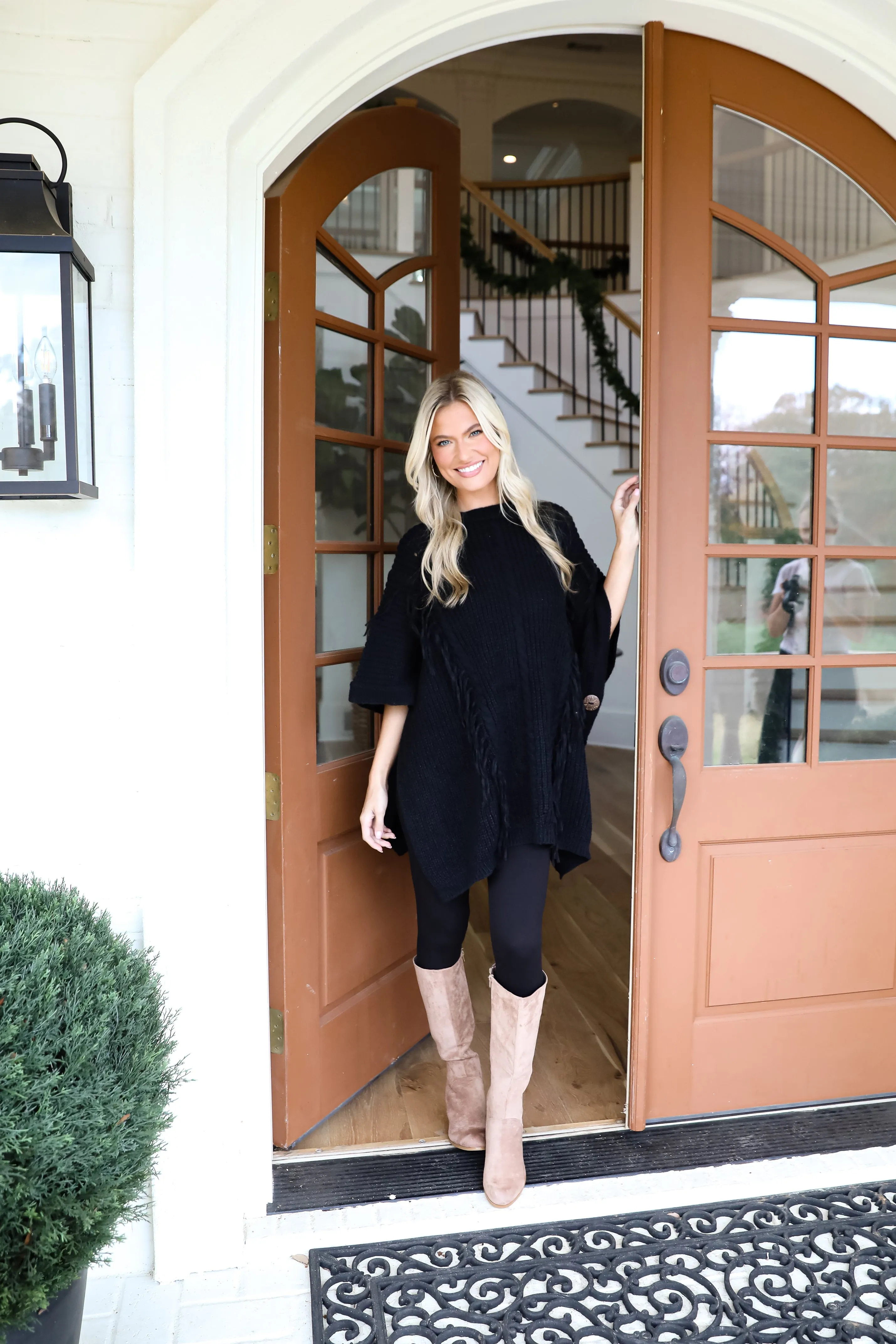 Chic Warmth Black Knit Poncho - DOORBUSTER