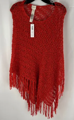 CHICOS Francis Fringe Garibaldi Orange Ribbon Sweater Poncho $79 NWT One Size