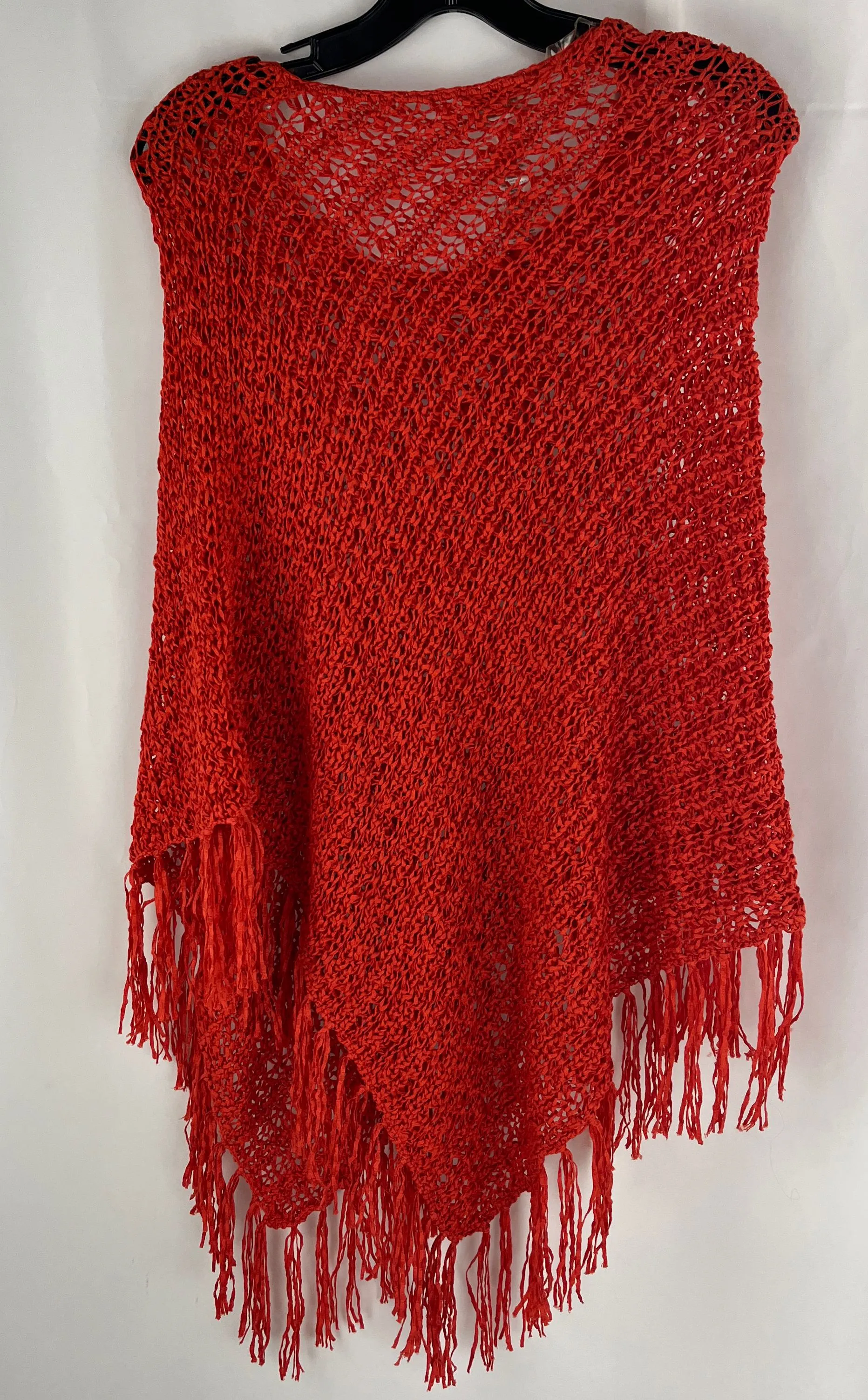 CHICOS Francis Fringe Garibaldi Orange Ribbon Sweater Poncho $79 NWT One Size