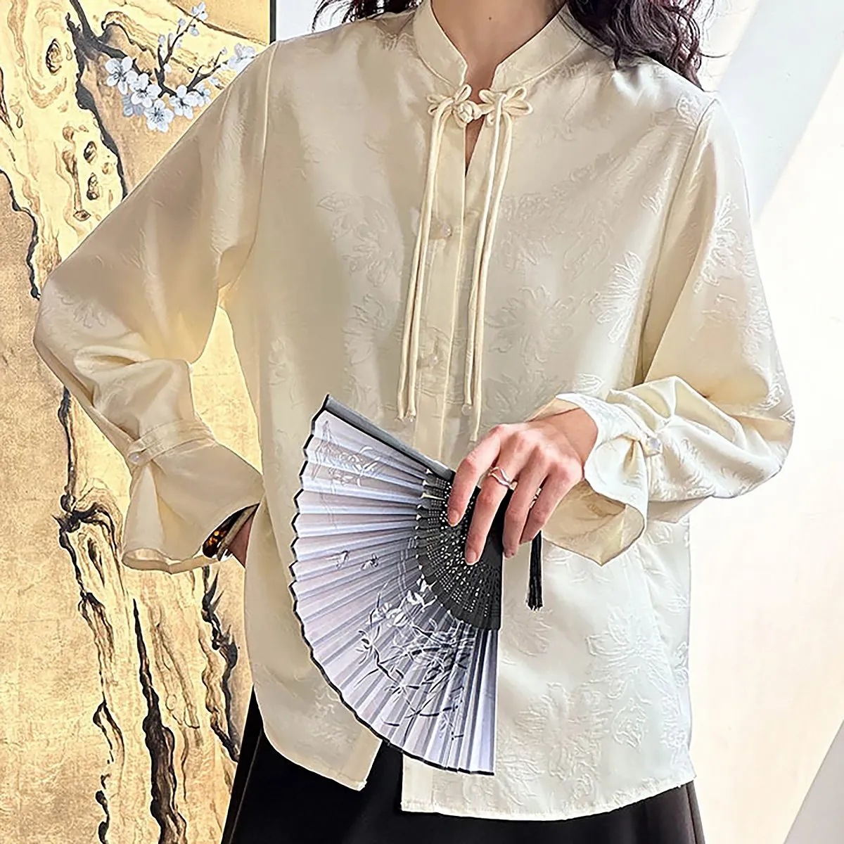 Chinese Style Women's Shirt Long Sleeve Blouse