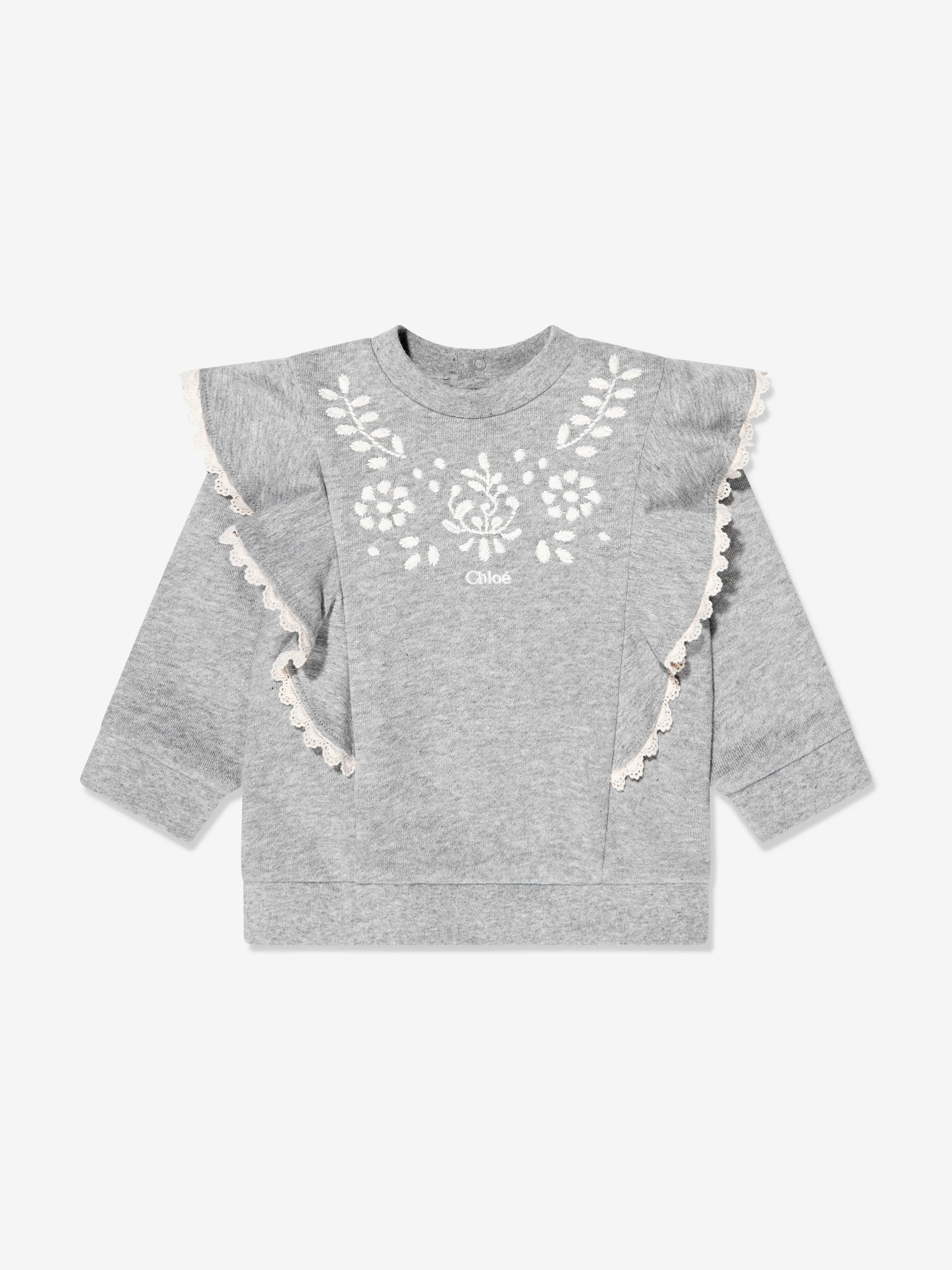 Chloé Baby Girls Ruffle Sweatshirt in Grey