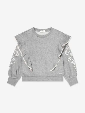 Chloé Girls Embroidered Ruffle Sweatshirt in Grey