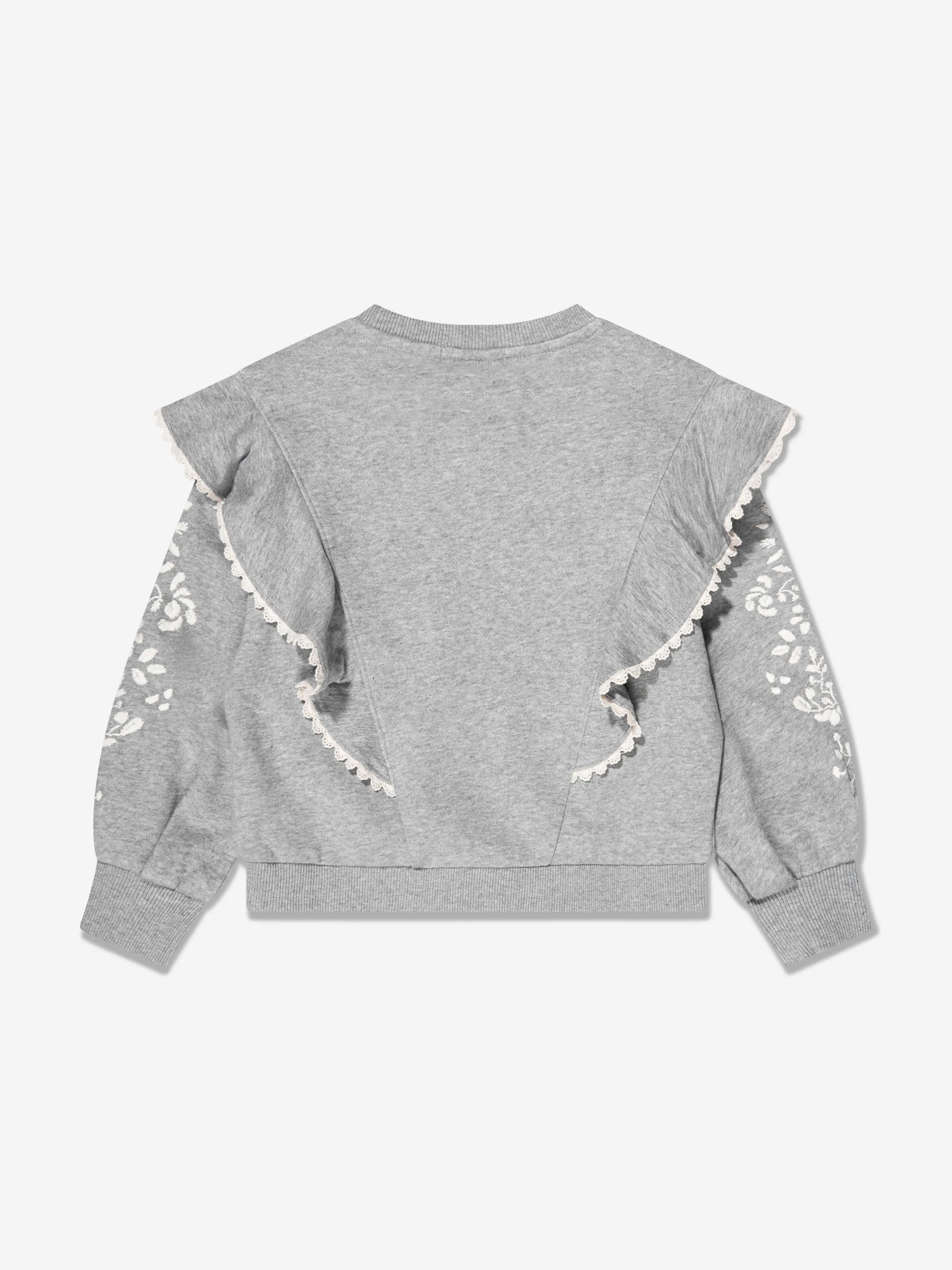 Chloé Girls Embroidered Ruffle Sweatshirt in Grey