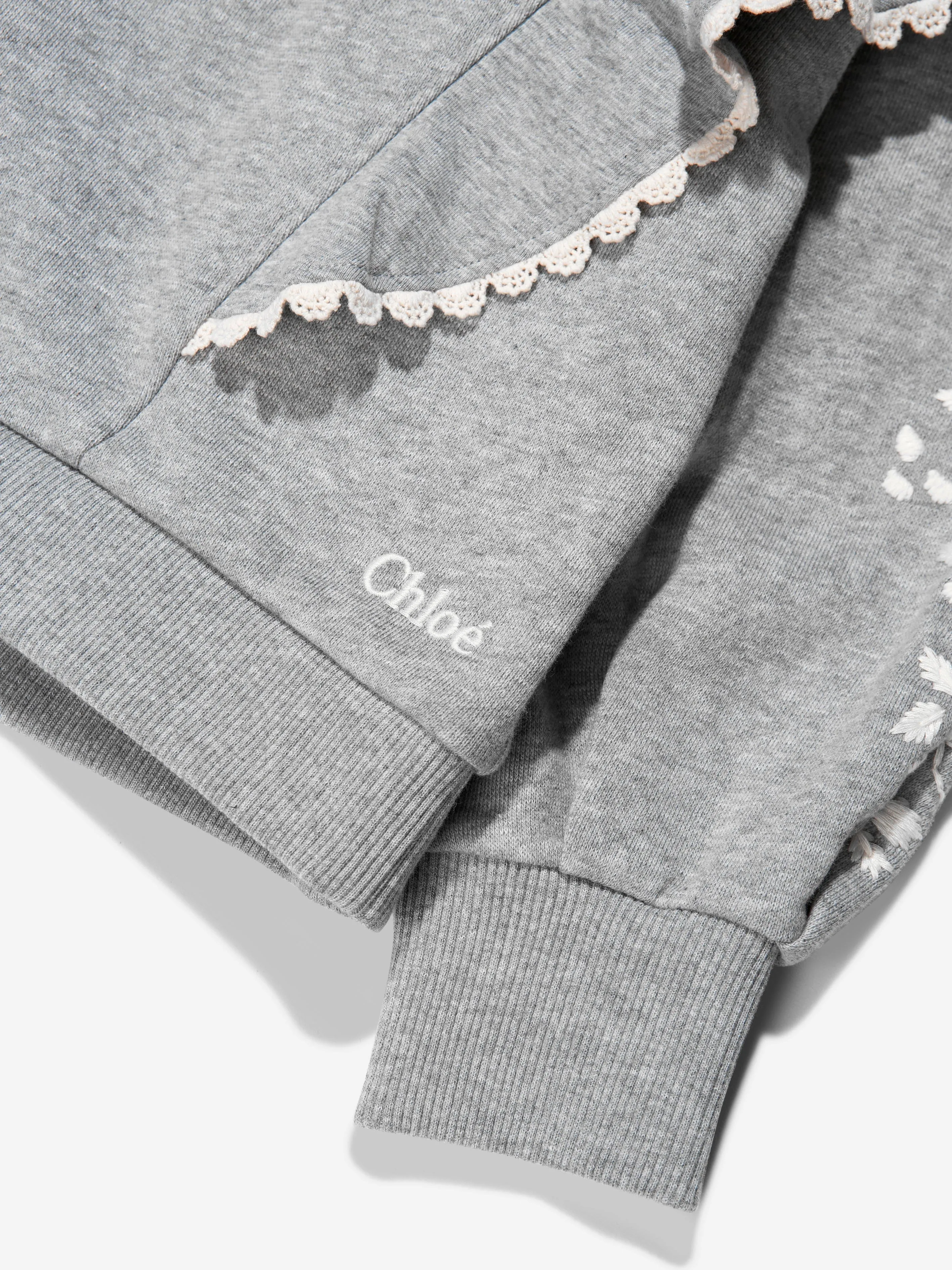 Chloé Girls Embroidered Ruffle Sweatshirt in Grey