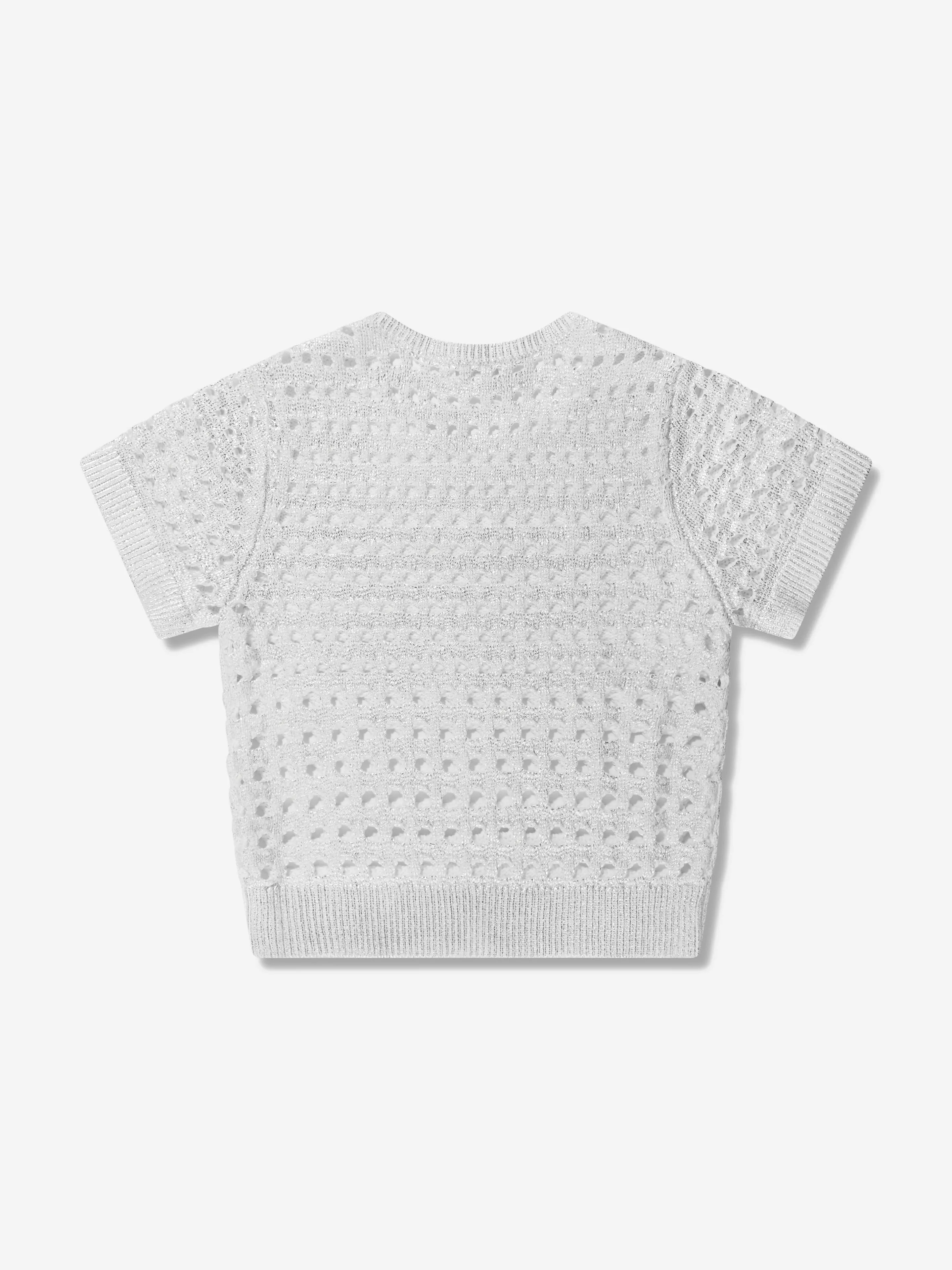 Chloé Girls Lamé Crochet Sweatshirt in Silver